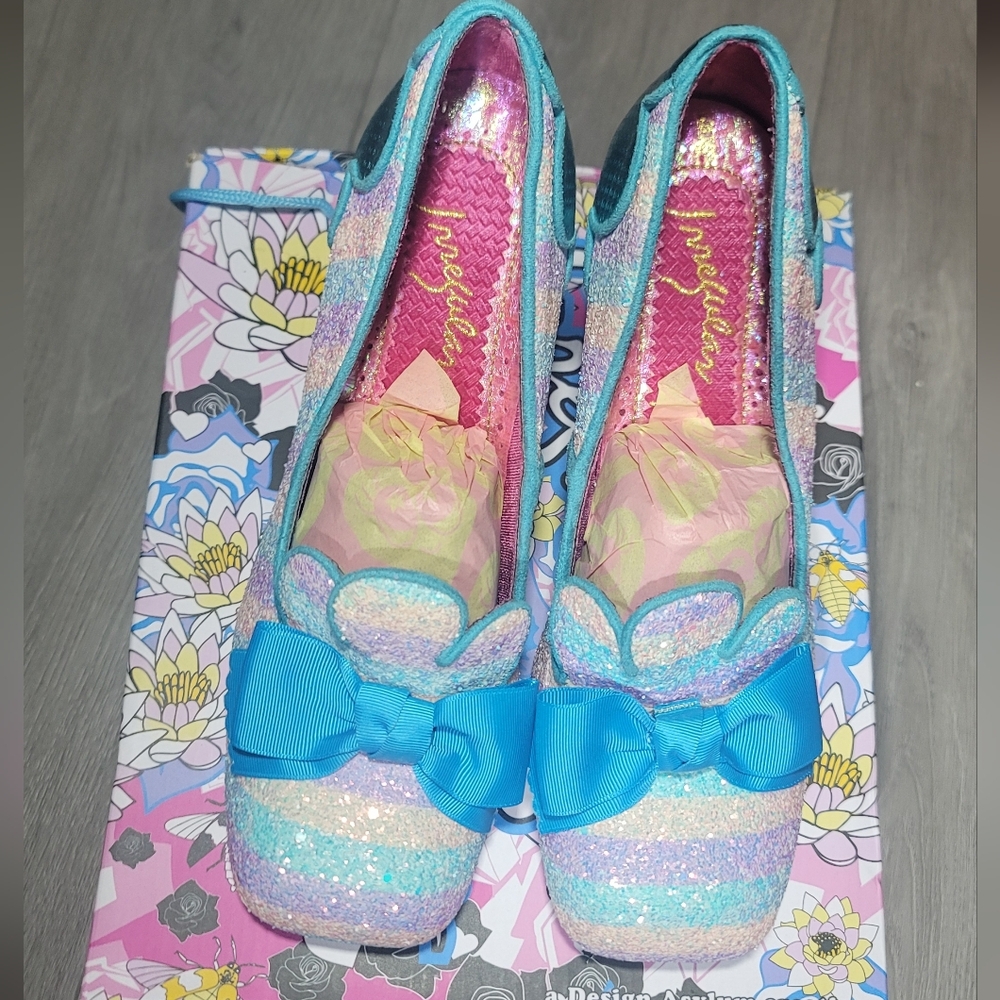 Irregular Choice Fluer De Lis Pastel Glitter Stripe With Bow Pump - Picture 4 of 7